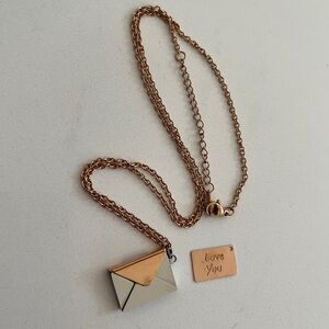 ENVELOPE Necklace Stainless Steel Rose Gold and Silver Tone Love You Letter